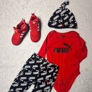 PUMA Baby Outfit Bundle + Adidas Sneakers | Red/Black | 4 Pieces